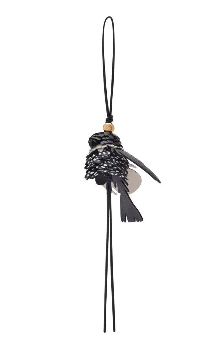 Loewe leather bird charm black white with gold Anagram