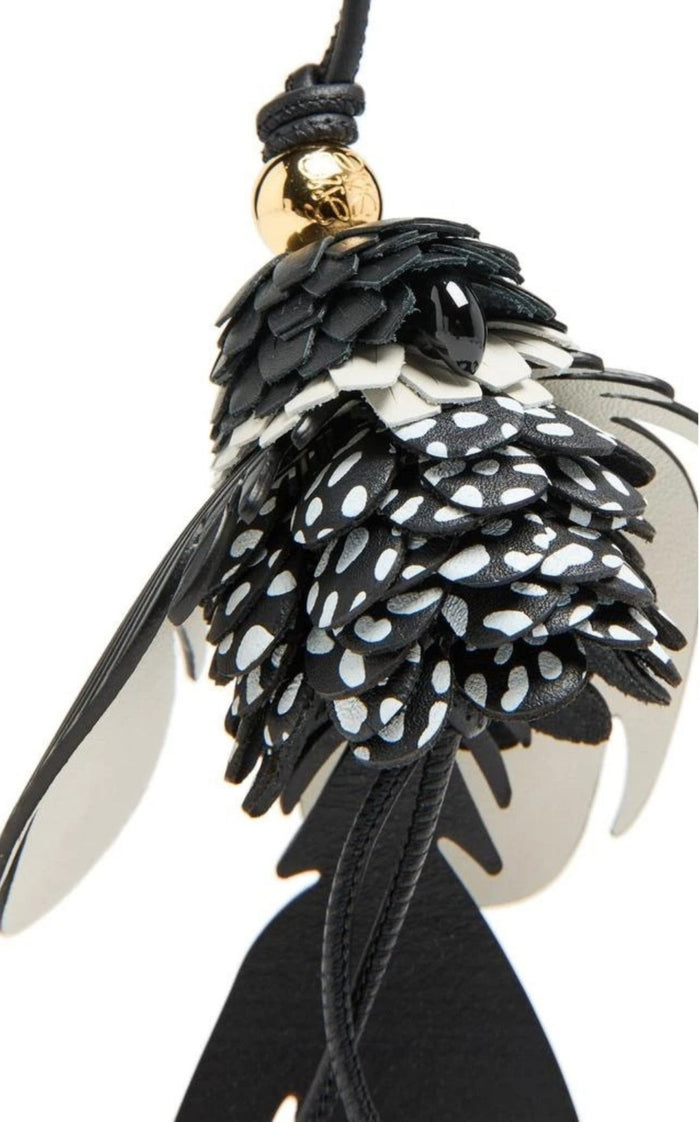 Loewe leather bird charm black white with gold Anagram