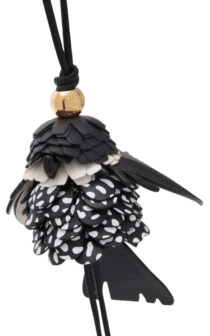 Loewe leather bird charm black white with gold Anagram