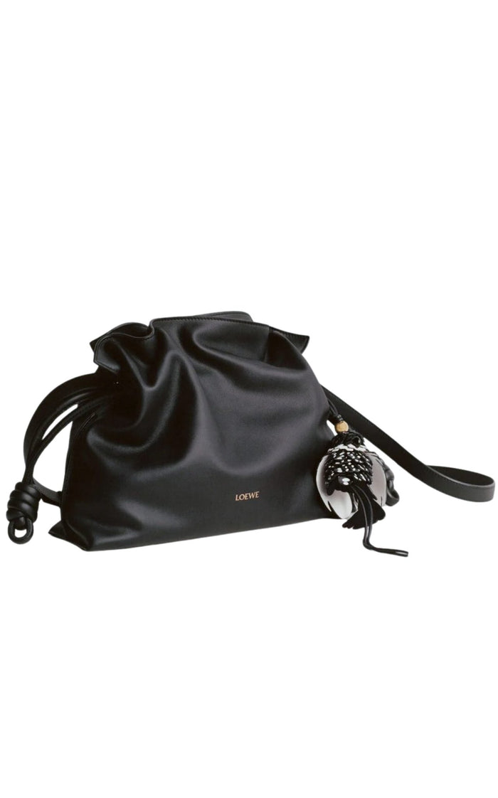Loewe leather bird charm black white with gold Anagram