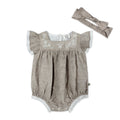 Lena Floral Embroidered Baby Romper + Headband (Linen Blend)