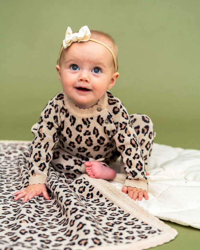 Leopard Animal - Organic Cotton Jacquard Knit Baby Blanket