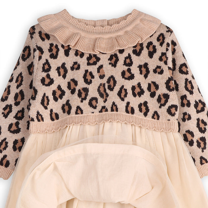 Leopard Jacquard Sweater Knit Baby Tutu Dress (Organic Cotton)