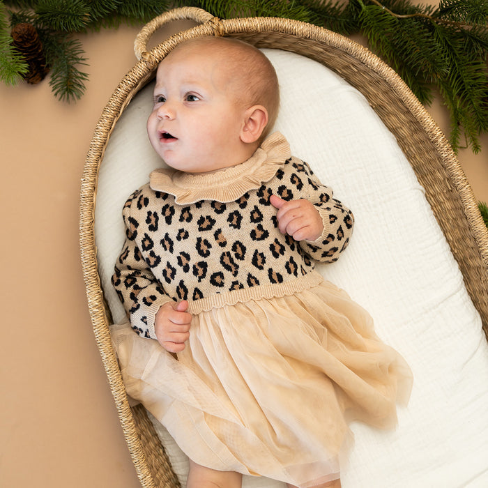 Leopard Jacquard Sweater Knit Baby Tutu Dress (Organic Cotton)