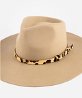 Beige hat with a leopard print band on a white background #color_tan
