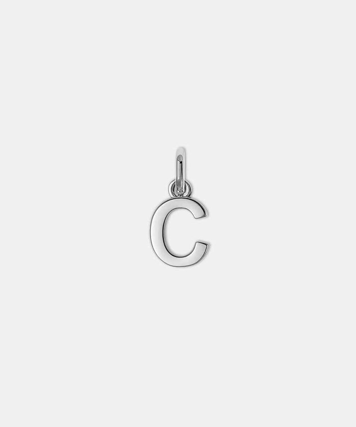 Silver letter 'C' hat charm on a white background #color_silver