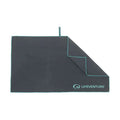 Opened out image of a giant Lifeventure SoftFibre recycled travel towel in grey showing both sides of the fabric