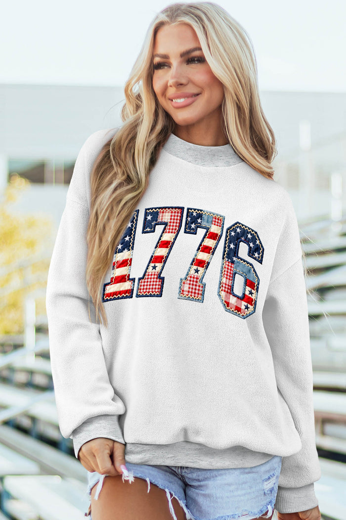 Light Grey AMERICA 1776 Faux Patchwork Print Reversible Mock Neck Sweatshirt