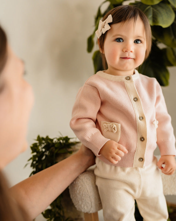 Lily Bow Pockets Sweater Knit Baby Cardigan (Organic Cotton)