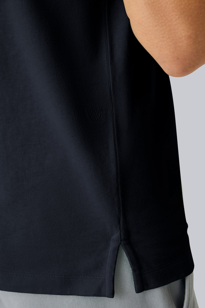 Detailed view of Linen Jersey Polo in Total Eclipse