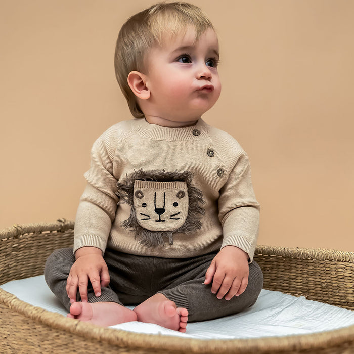 Lion Applique Sweater Knit Baby Pullover & Pant SET (Organic Cotton)