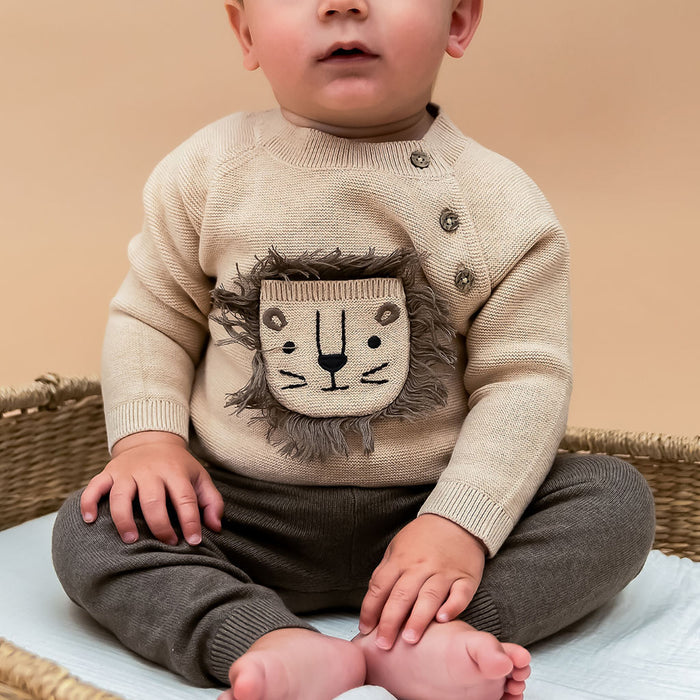 Lion Applique Sweater Knit Baby Pullover & Pant SET (Organic Cotton)