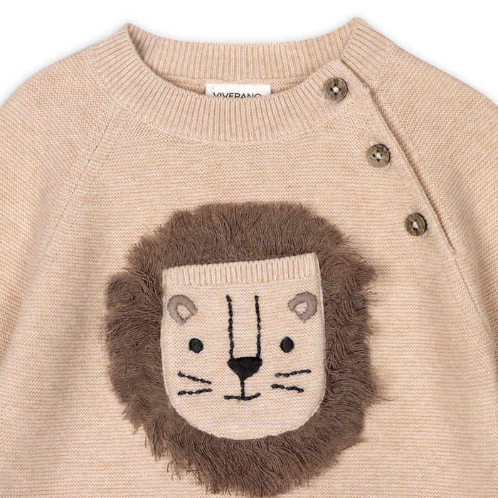 Lion Applique Sweater Knit Baby Pullover & Pant SET (Organic Cotton)