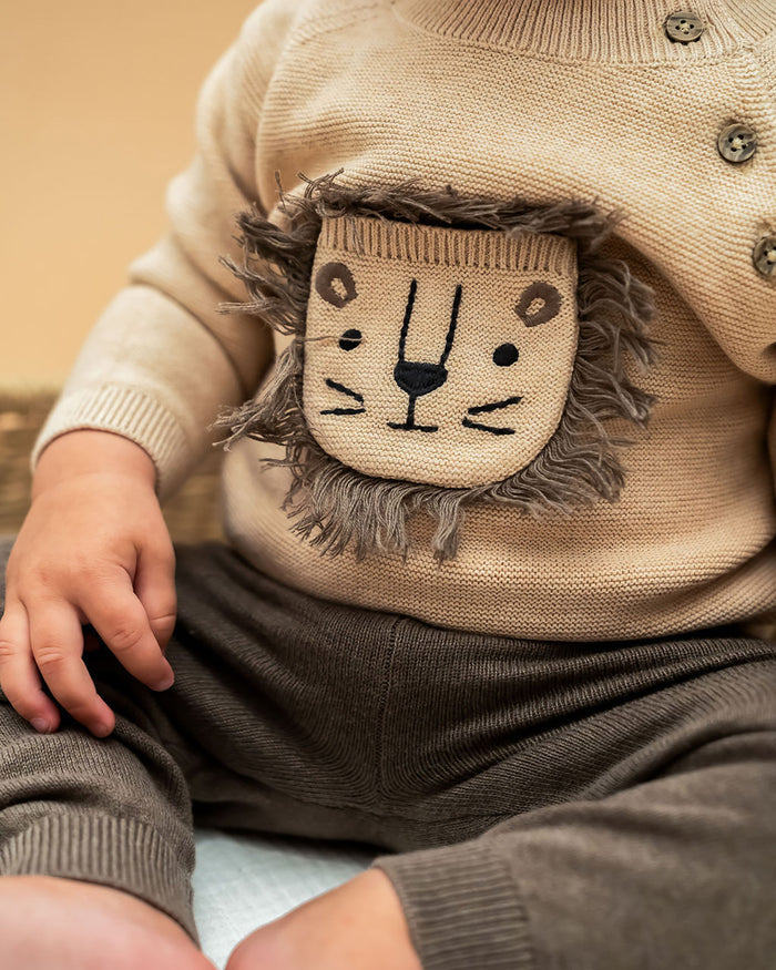 Lion Applique Sweater Knit Baby Pullover & Pant SET (Organic Cotton)