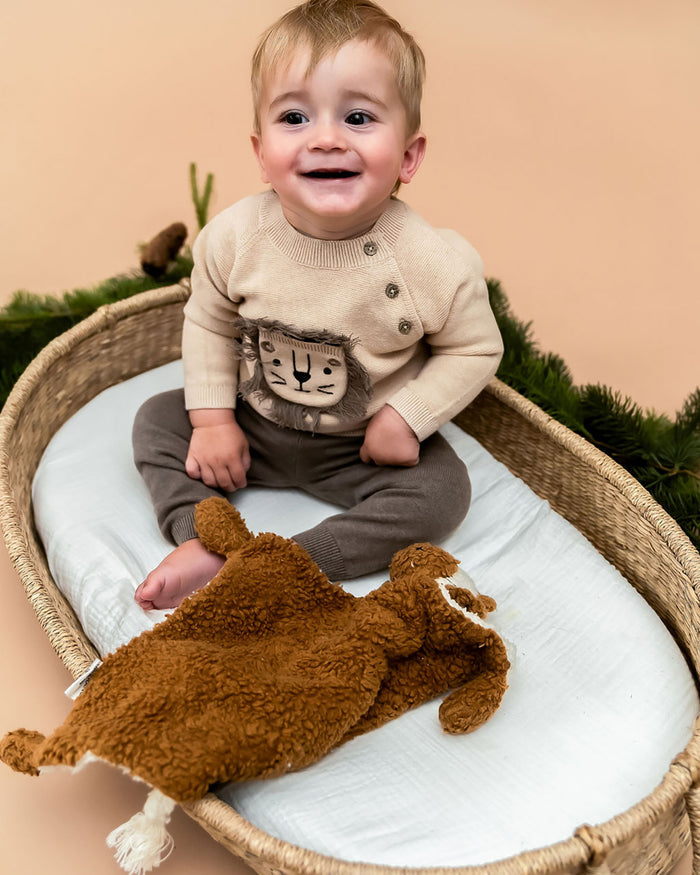 Lion Applique Sweater Knit Baby Pullover & Pant SET (Organic Cotton)