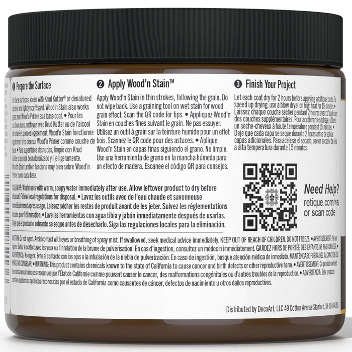 Retique It Liquid Wood Wood'n Stain in Black Walnut color, 16 oz, showcasing the dark, rich stain applied to wood surface.