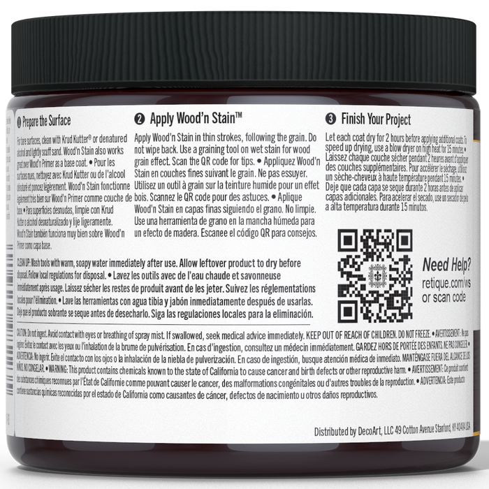 Retique It Liquid Wood Wood'n Stain in Red Mahogany, 16 oz, showing the rich, reddish-brown stain in a clear container.