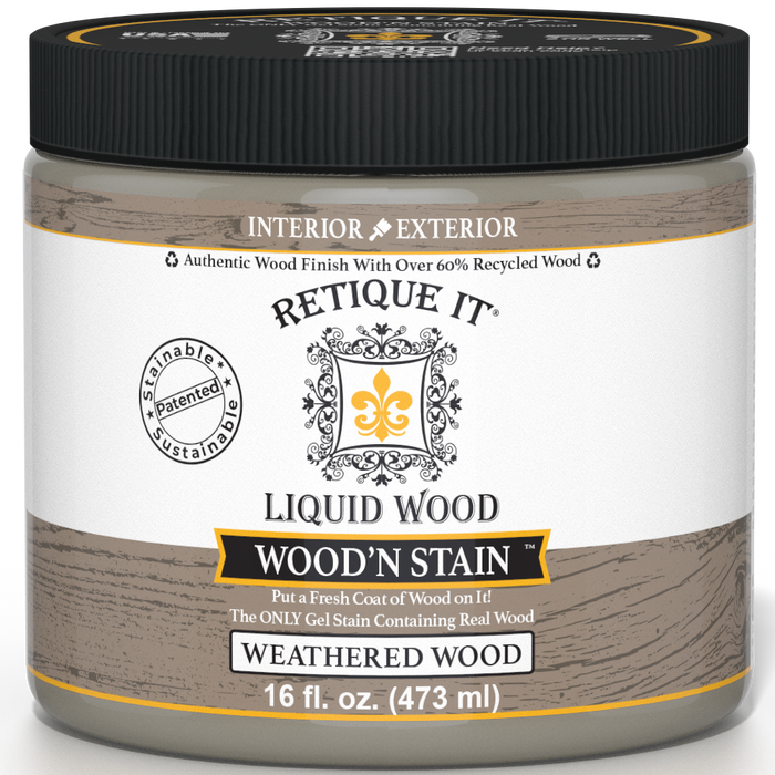 Retique It Liquid Wood Wood'n Stain in Weathered Wood, 16 oz, natural stain for wood finishing and weathered look.