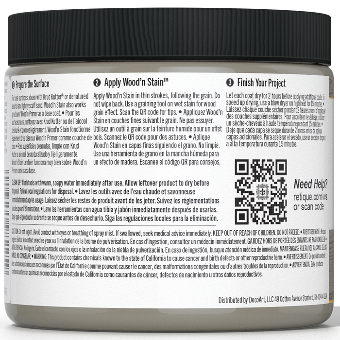 Retique It Liquid Wood Wood'n Stain in Weathered Wood, 16 oz, showcasing a weathered wood finish for staining projects.