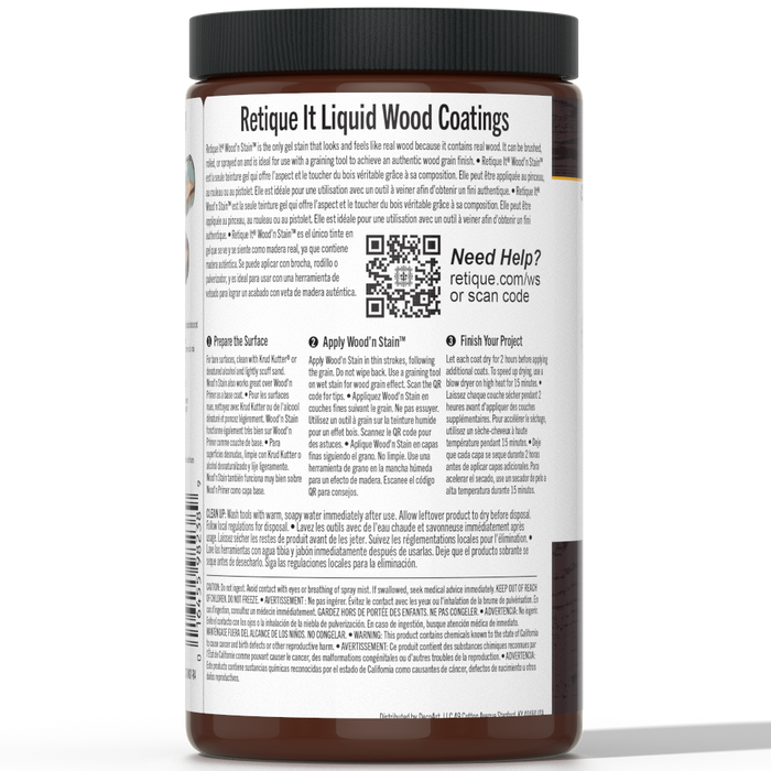 Retique It Liquid Wood Wood'n Stain in 32 oz Red Mahogany, showing the stain in a clear container with the rich red-brown color.