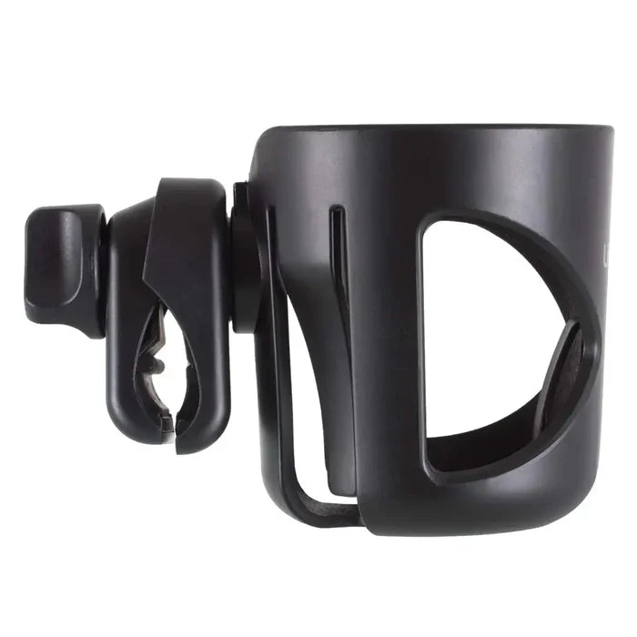 Littlelife buggy cup holder from the side showing the bottle holder and handle clamp detail