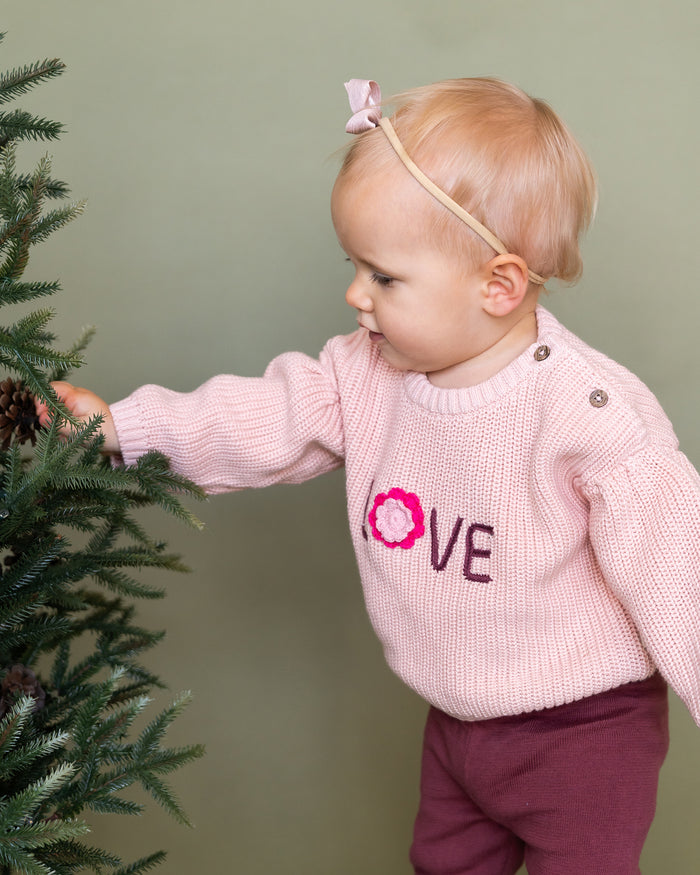 LOVE Embroidered Sweater Knit Baby Pullover (Organic Cotton)