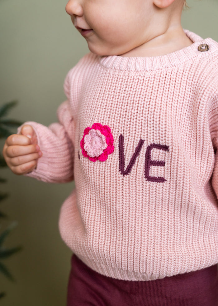 LOVE Embroidered Sweater Knit Baby Pullover (Organic Cotton)