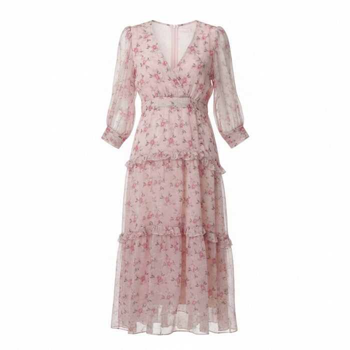 LOVESHACKFANCY BLUSH MAXI FLORAL TIERED DRESS - SIZE 8