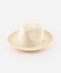 A white straw hat with a hat band on a plain background #color_white