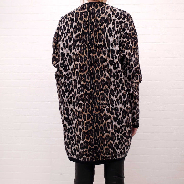 MAGDA BUTRYM LEOPARD CARDIGAN WITH CRYSTAL BUTTON DETAILS - SIZE 34 (OVERSIZED)