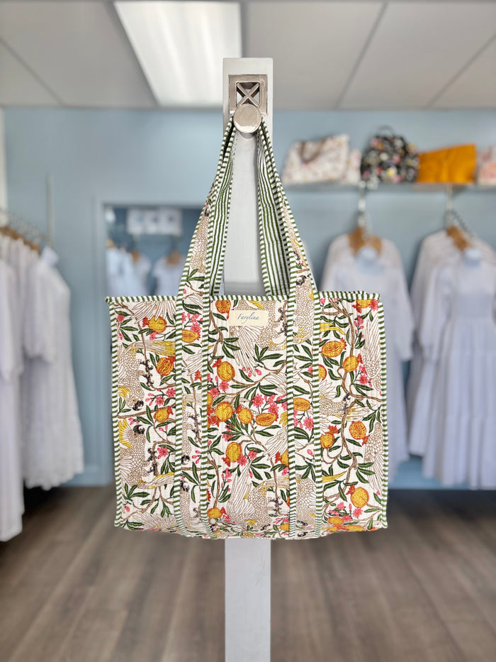 tropical printed quilted bag