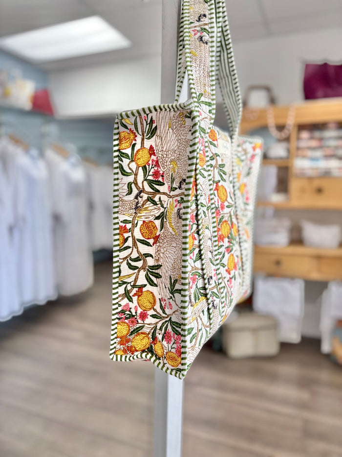 tropical printed quilted bag