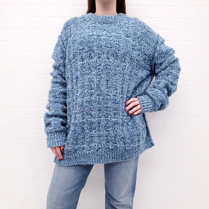 MAISON MARGIELA OVERSIZED BLUE KNIT CREWNECK SWEATER - SIZE M