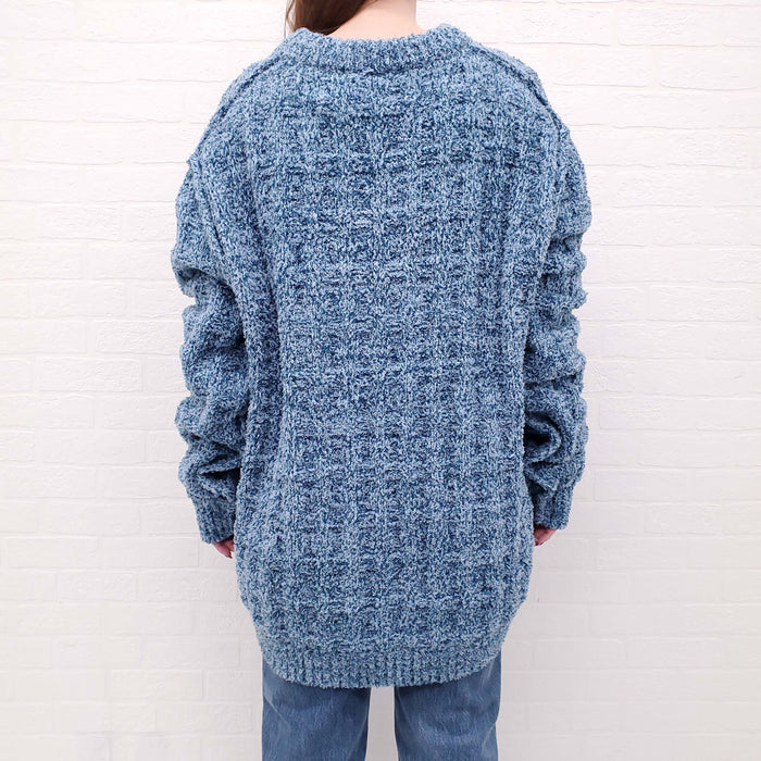MAISON MARGIELA OVERSIZED BLUE KNIT CREWNECK SWEATER - SIZE M