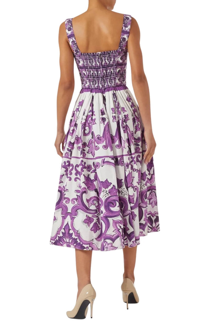 Side view of Dolce & Gabbana Majolica cotton dress with fitted bodice back