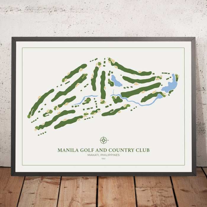 A framed image of Manila Golf and Country Club in the style of a simple and modern golf course map