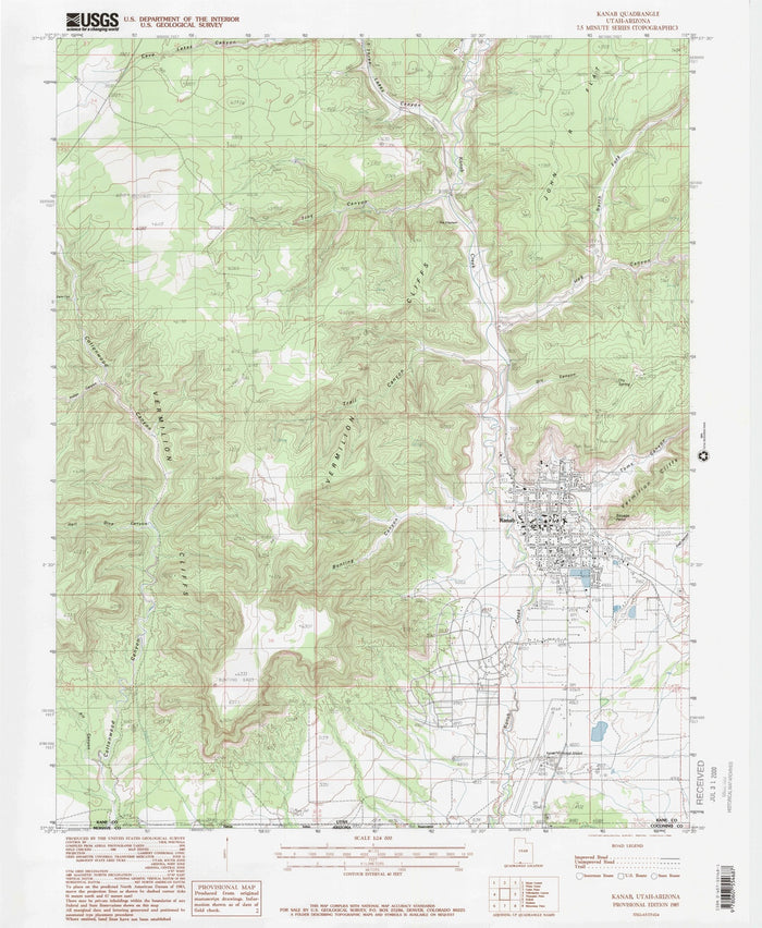 Map of Kanab, Utah by USGS, 1985 – Kanab Creek, Zion National Park & Coral Pink Sand Dunes