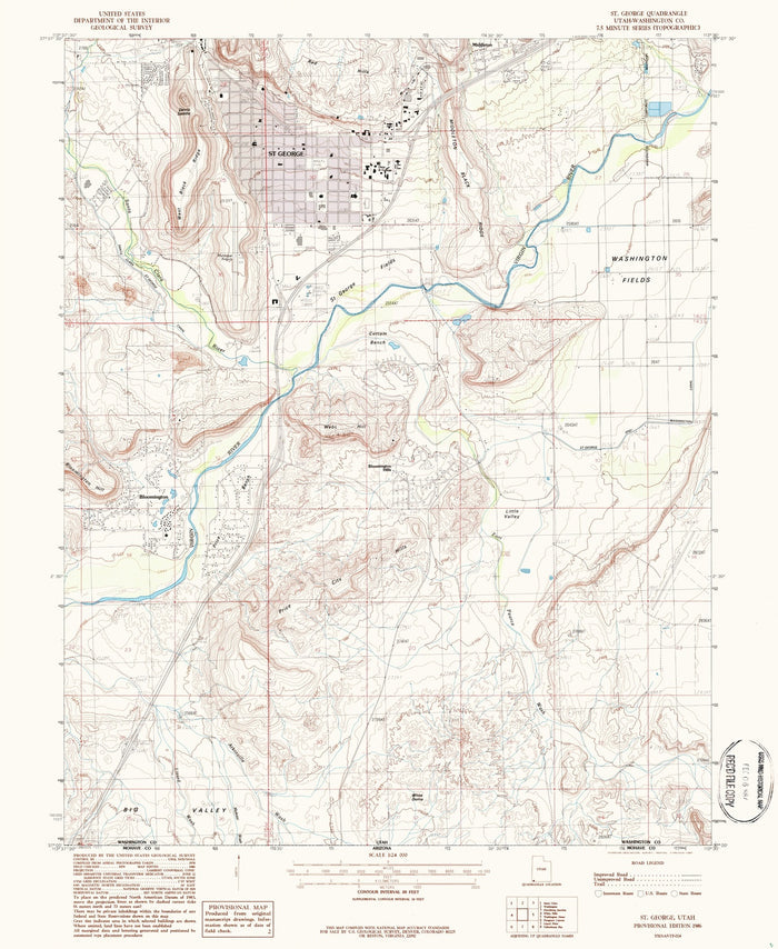 Map of St. George, Utah by USGS, 1986 – Washington, Virgin River & Washington Fields
