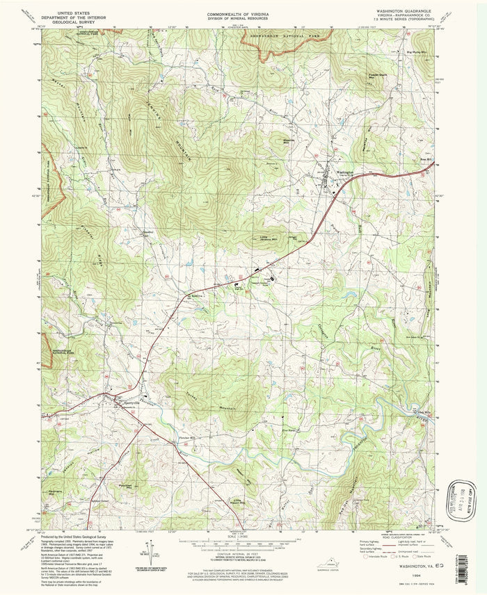Map of Washington, Virginia by USGS, 1994 – Shenandoah National Park & Sperryville
