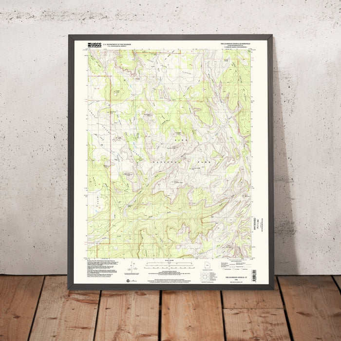 Map of Zion National Park, Utah by USGS, 1996 – Angels Landing, Virgin River & Zion Canyon