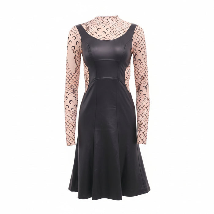 MARINE SERRE 'REGENERATED LEATHER HYBRID STRETCH' DRESS - SIZE M