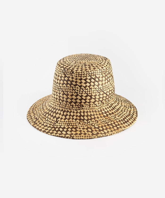 Woven bucket hat on a plain background #color_natural-brown