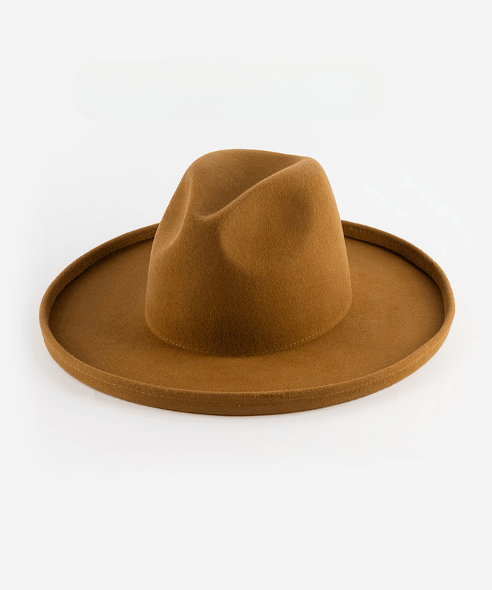 A cinnamon colored pencil brim felt fedora hat on a white background #color_cinnamon