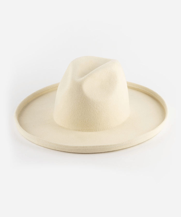 An off white pencil brim felt fedora hat on a white background #color_off white