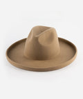A tan pencil brim fedora hat on a white background #color_tan