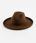 A chocolate brown pencil brim felt fedora hat with a flat crown and even brim on a white background  #color_chocolate