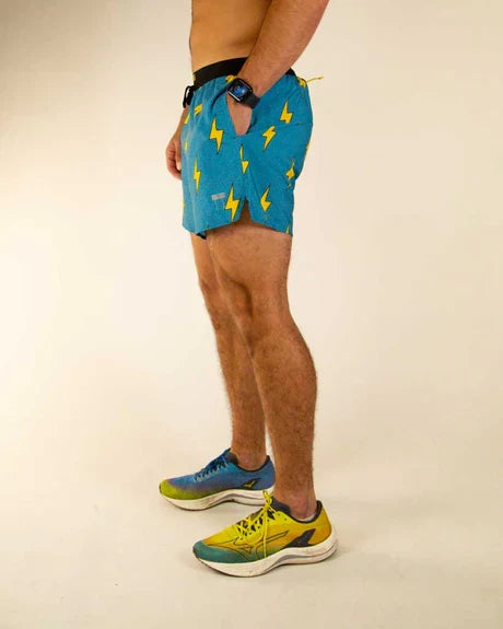 Men's Blue Bolts 5" Drawstring Split Running Shorts