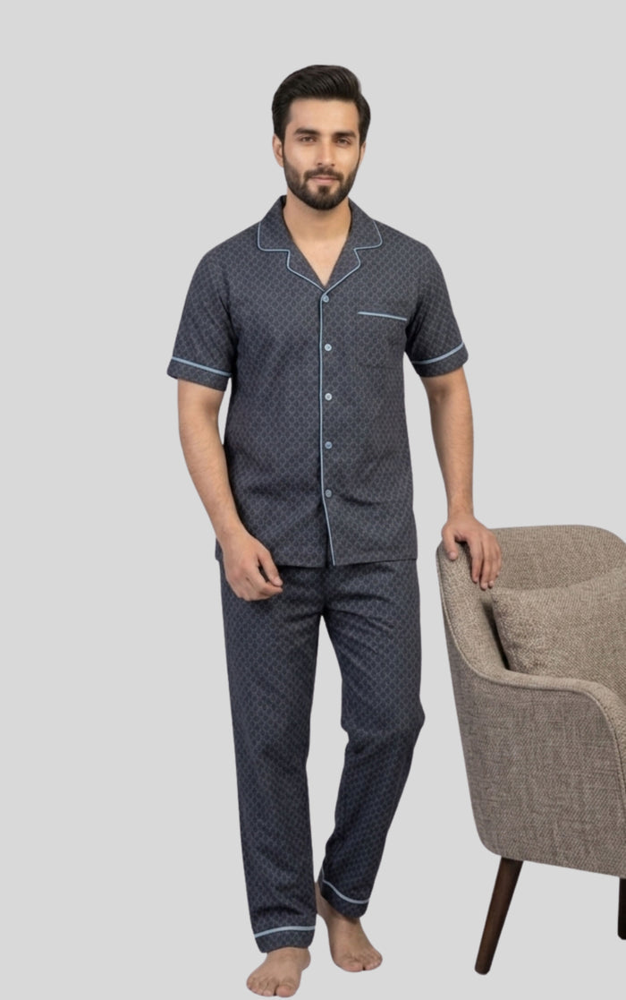 Men’s Premium Navy  Printed Pajama Set - Hinz Clothing