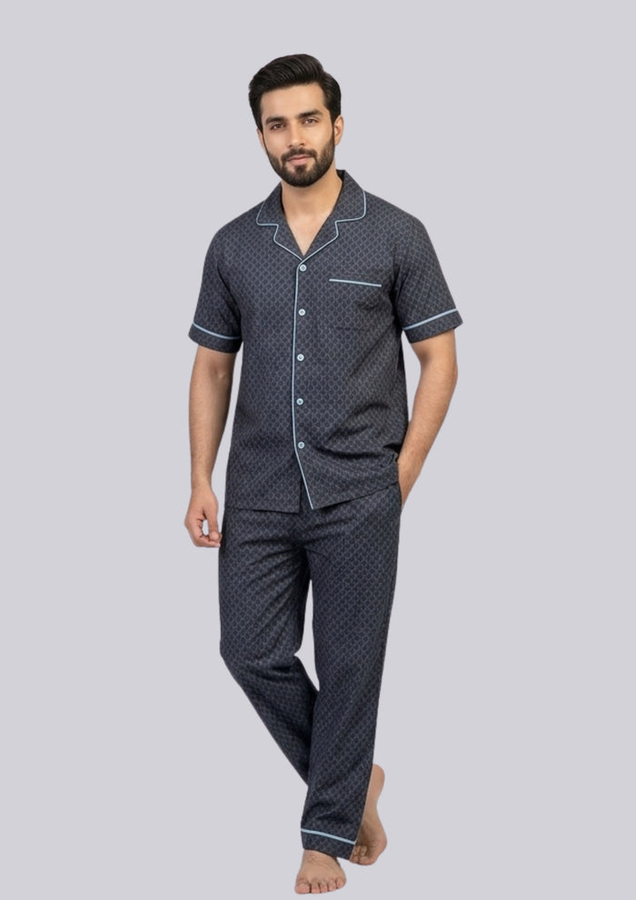 Men’s Premium Navy  Printed Pajama Set - Hinz Clothing