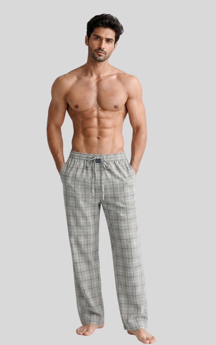 Men's Premium Woven Cotton Check Trousers Pack of 2 Regular Fit (Blue & Grey)